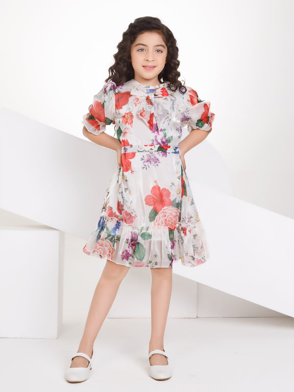 Girls Floral Print Dress with Belt 17288