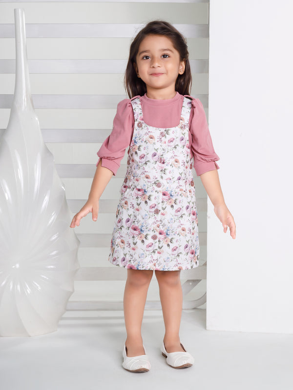 Girls Floral Print Top with Dungaree 17291