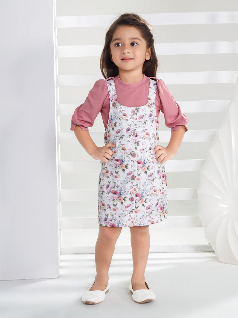 Girls Floral Print Top with Dungaree 17291