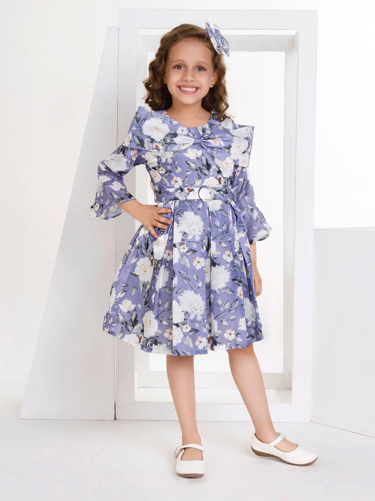 Girls Floral Print Dress Belt with Hairclip 17310