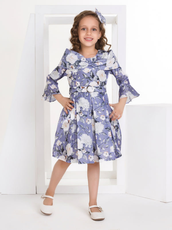 Girls Floral Print Dress Belt with Hairclip 17310