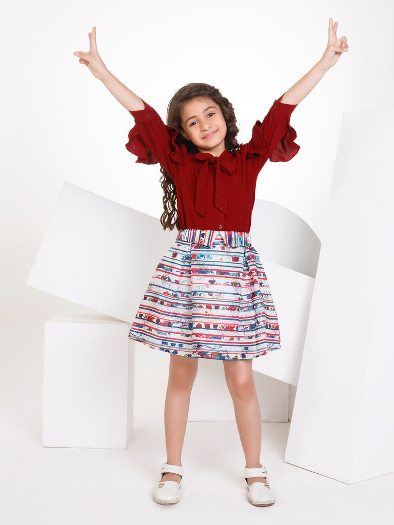 Girls Floral Print Skirt with Top 17332