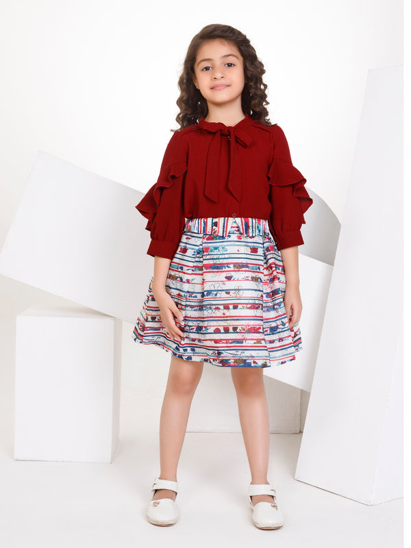 Girls Floral Print Skirt with Top 17332