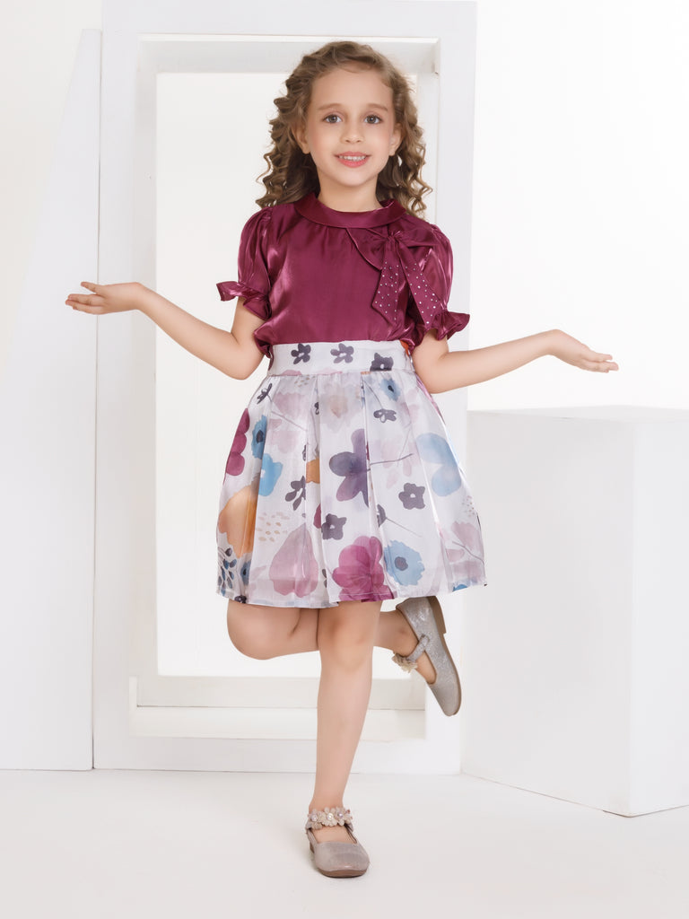 Girls Floral Print Top with Skirt 17336