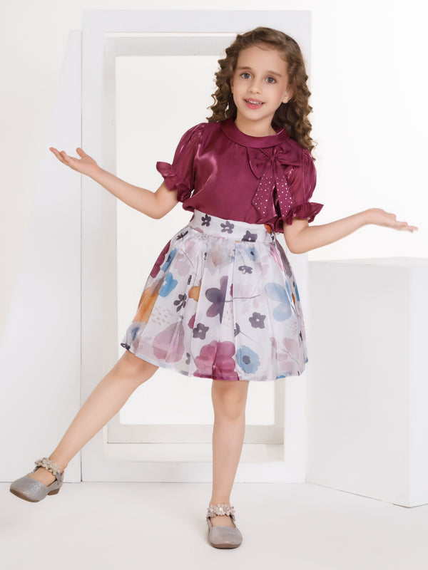 Girls Floral Print Top with Skirt 17336