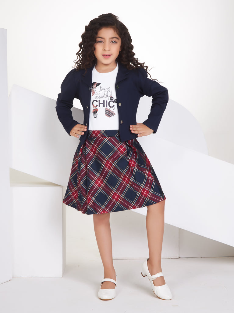 Girls Checkered Dress Jacket with Hairclip 17339