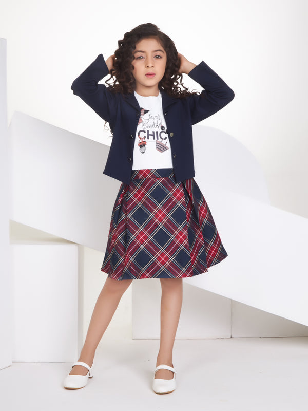 Girls Checkered Dress Jacket with Hairclip 17339