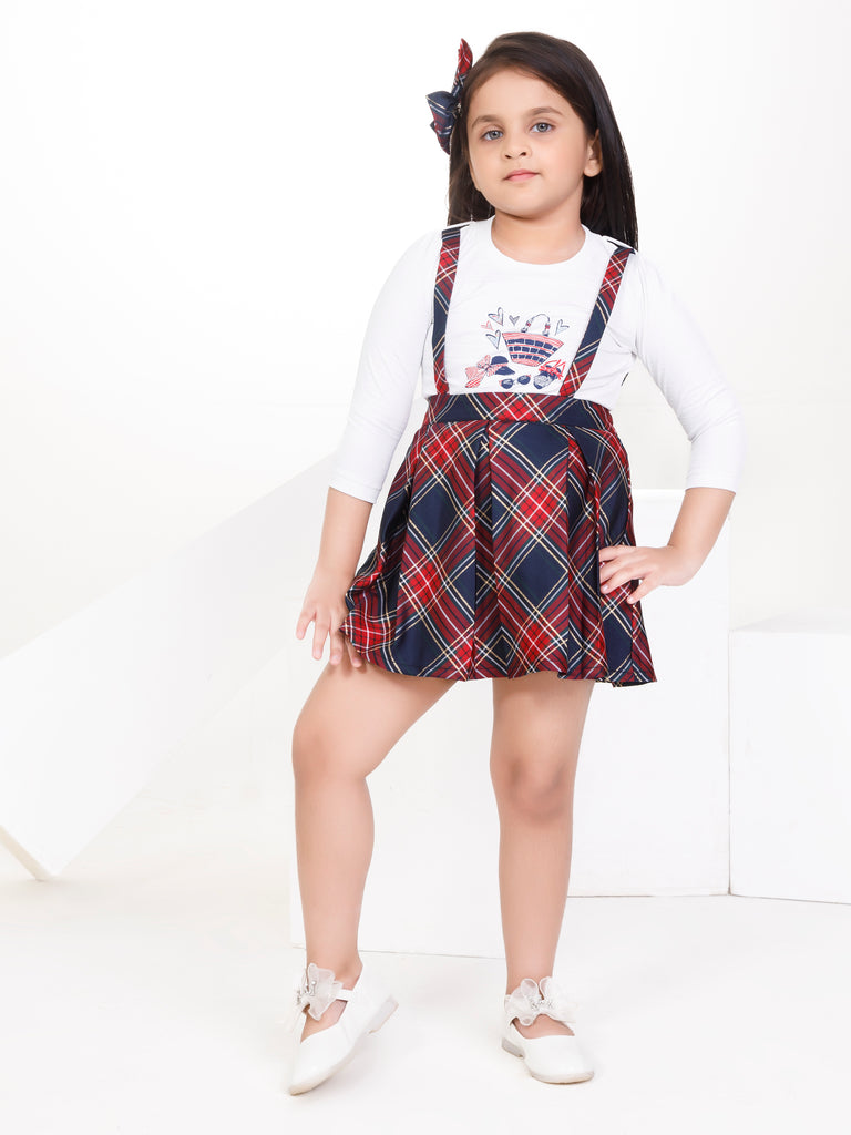 Girls Checkered Dungaree Top & Hairclip 17340