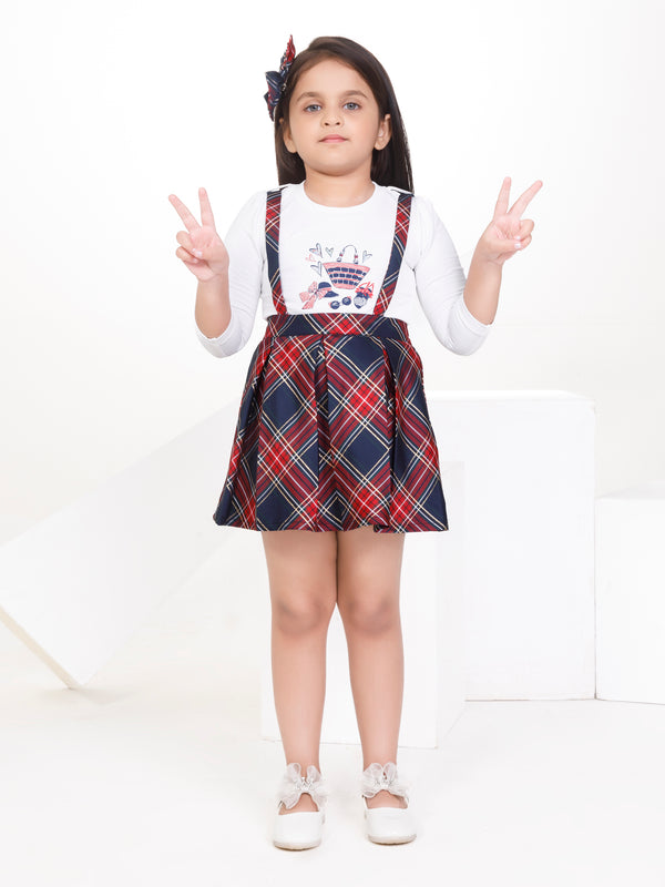 Girls Checkered Dungaree Top & Hairclip 17340