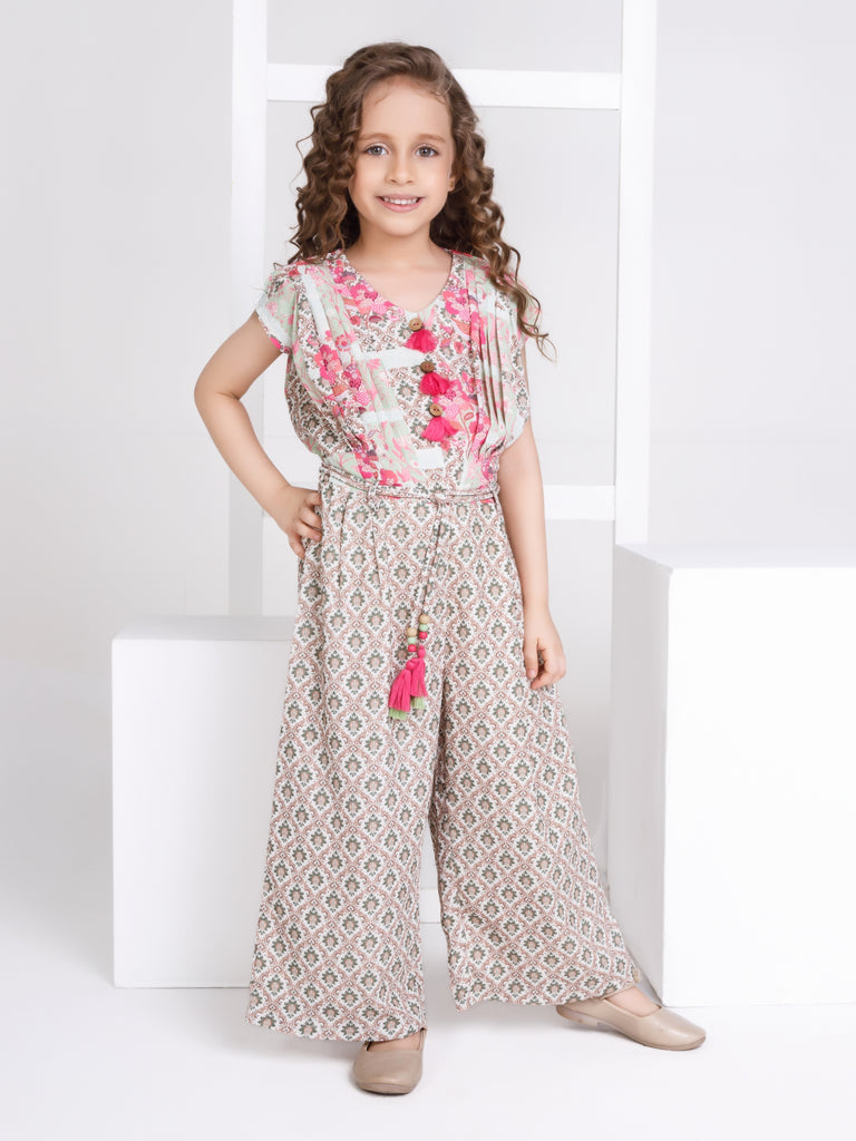 Girls Floral Print Jumpsuit with Belt 17342