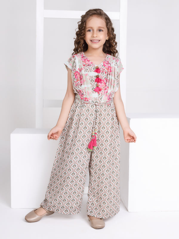 Girls Floral Print Jumpsuit with Belt 17342