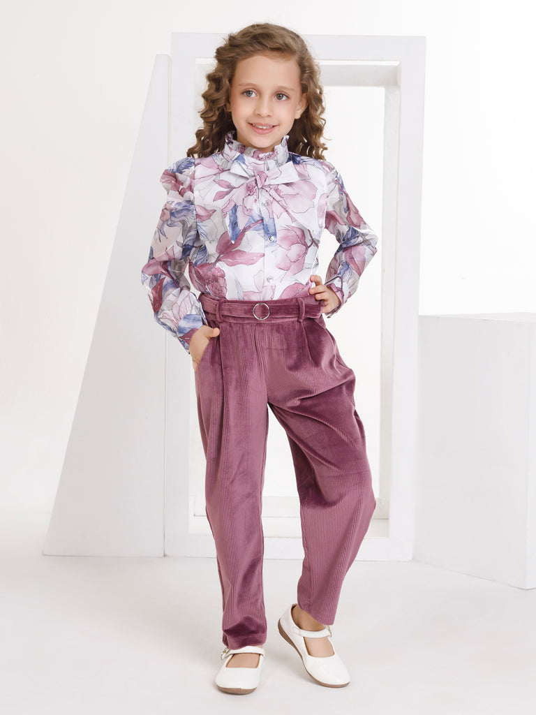 Girls Floral Print Top with Pant 17346