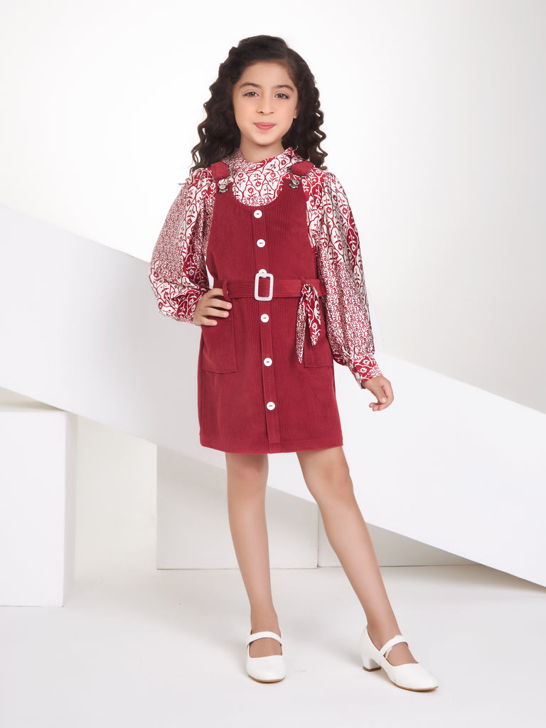 Girls Floral Print Dungree with Top 17376