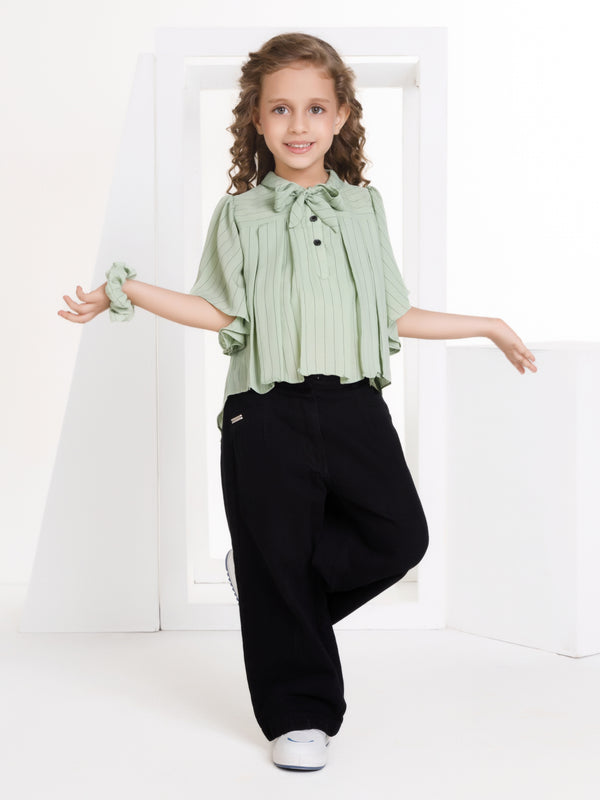 Girls Striped Top with Scrunchies 18389