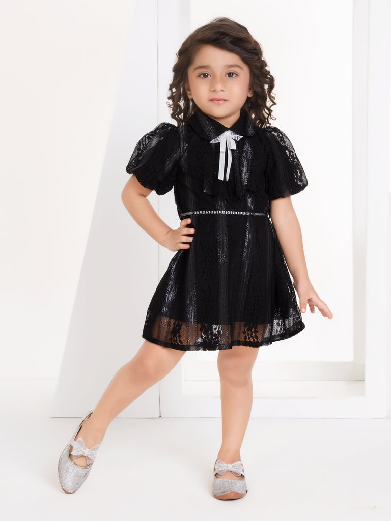 Girls Design Net Dress with Belt 18416