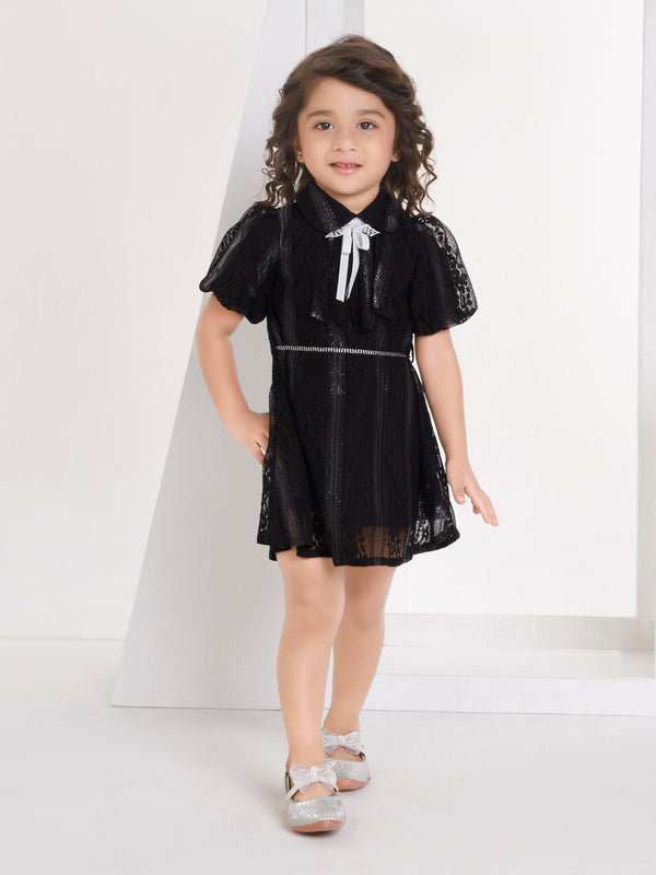 Girls Design Net Dress with Belt 18416