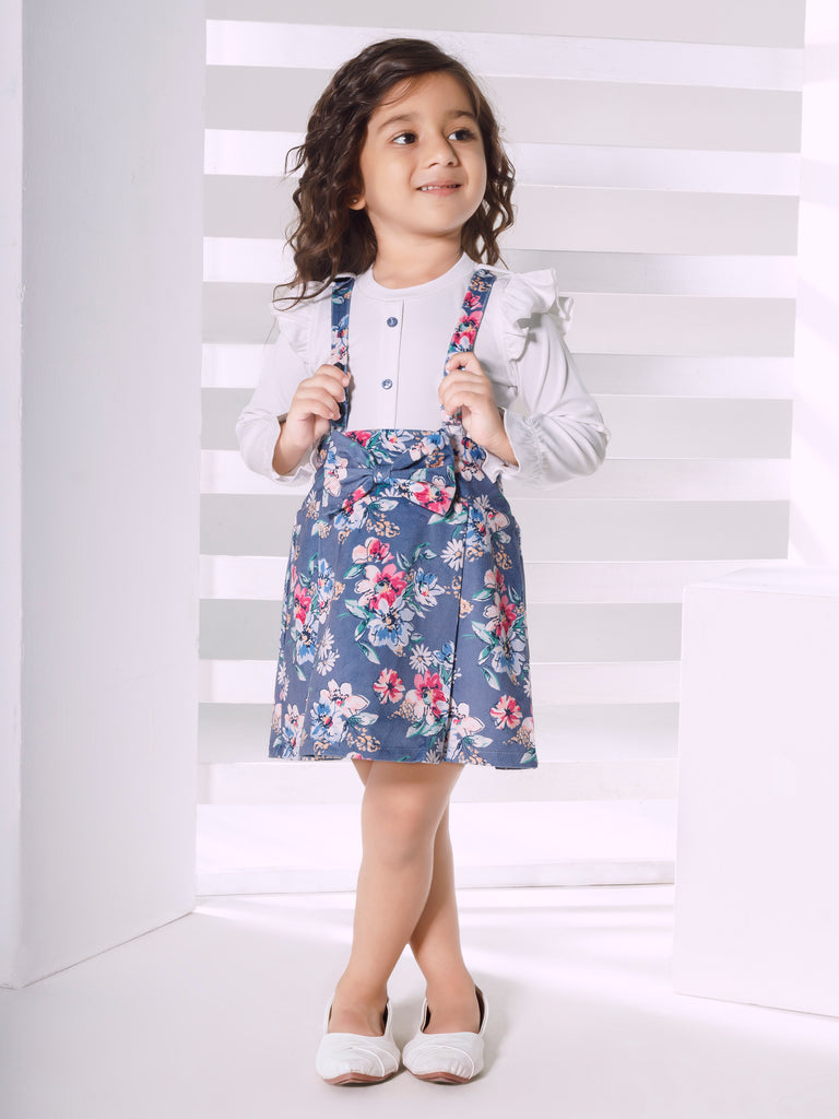 Girls Flocked Dungaree with Top 18458