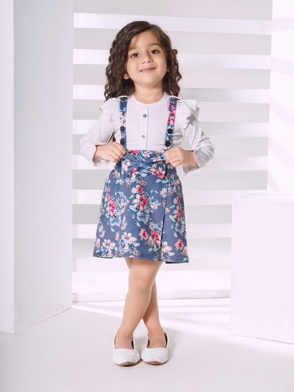 Girls Flocked Dungaree with Top 18458