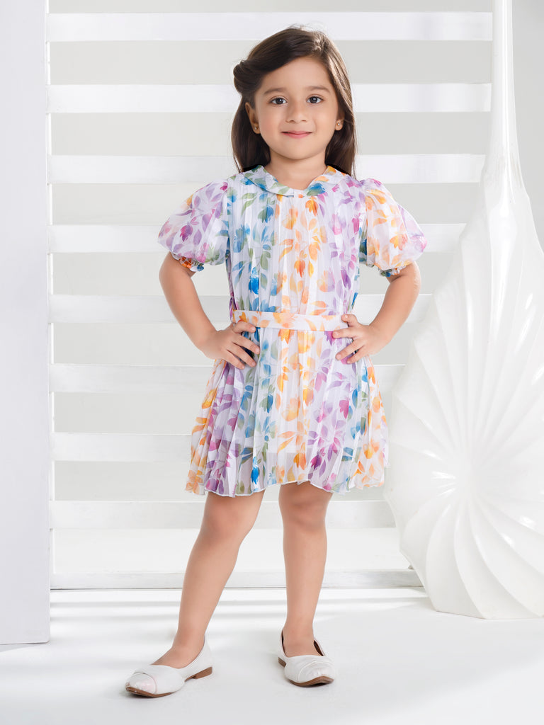 Girls Floral Print Dress with Belt 18487