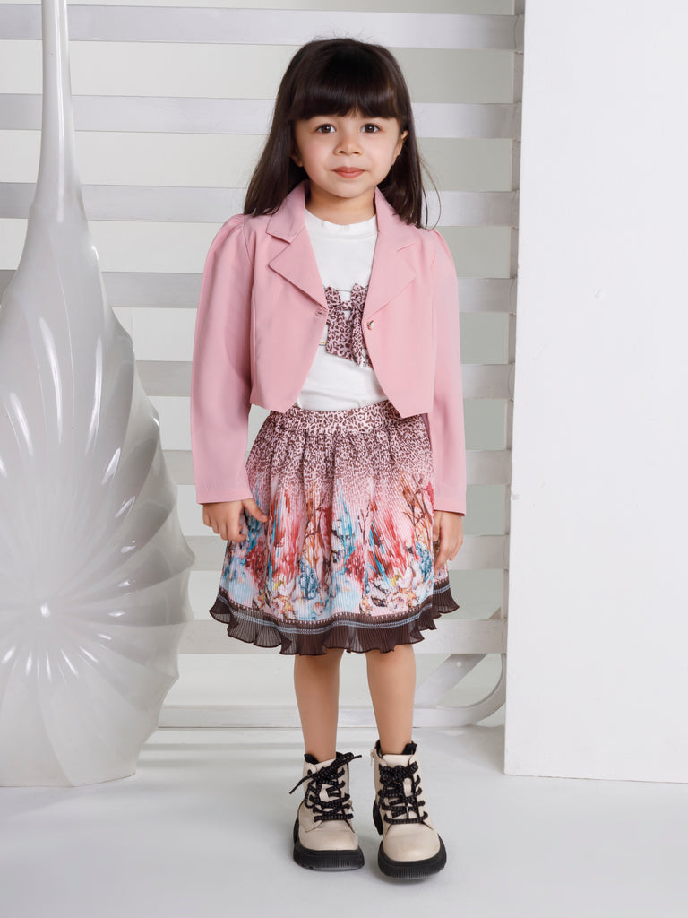 Girls Animal Print Top Skirt with Jacket 18492