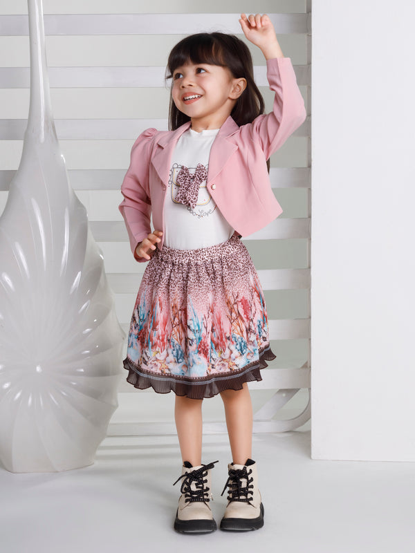 Girls Animal Print Top Skirt with Jacket 18492