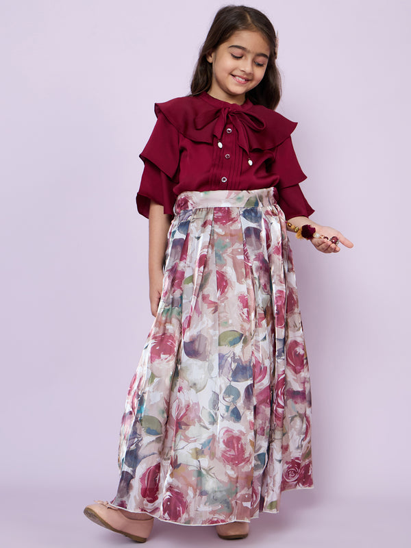 Girls Floral Print Skirt with Top 18681