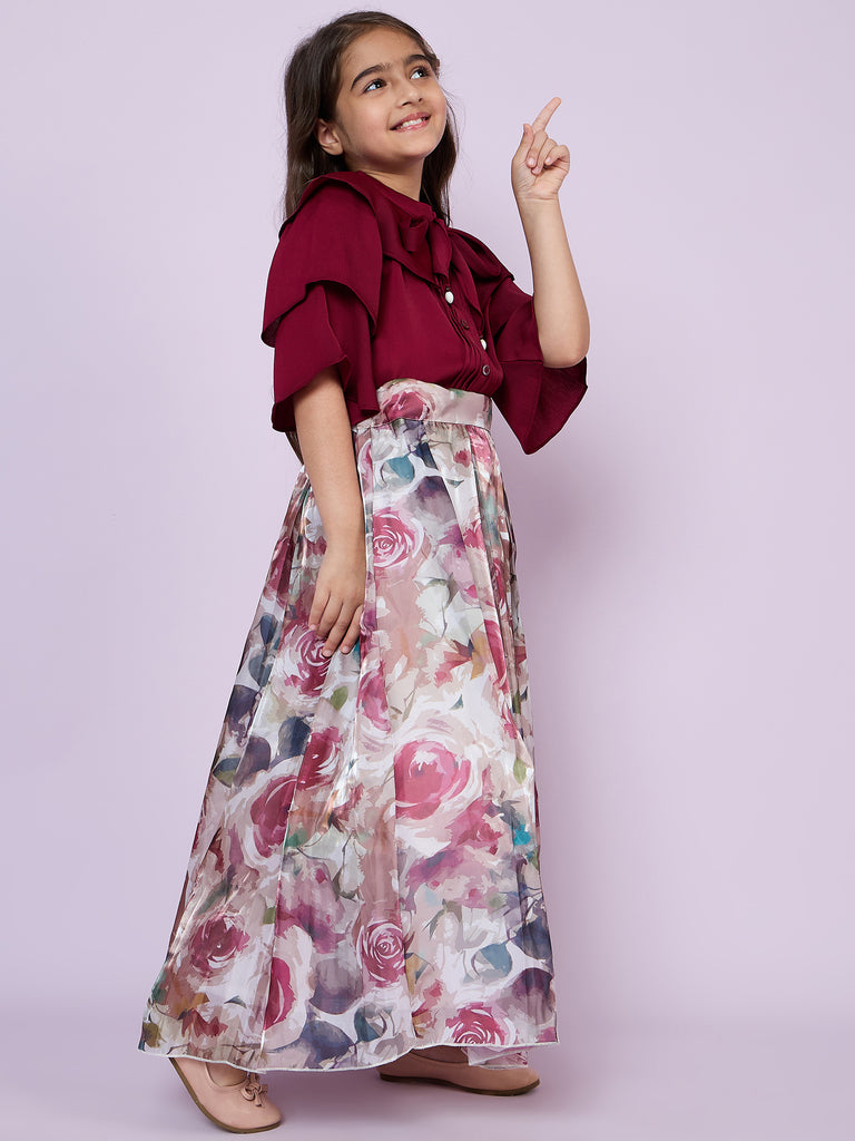 Girls Floral Print Skirt with Top 18681 | Peppermint