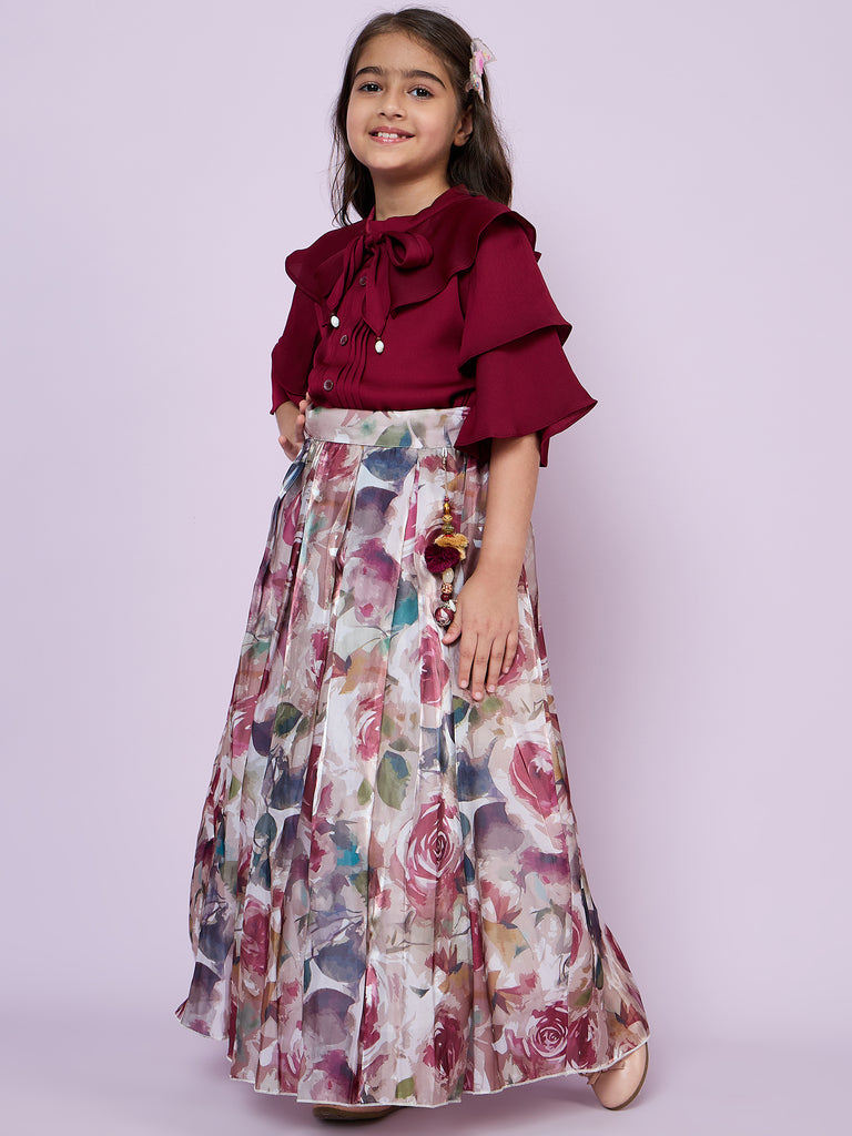 Girls Floral Print Skirt with Top 18681 | Peppermint