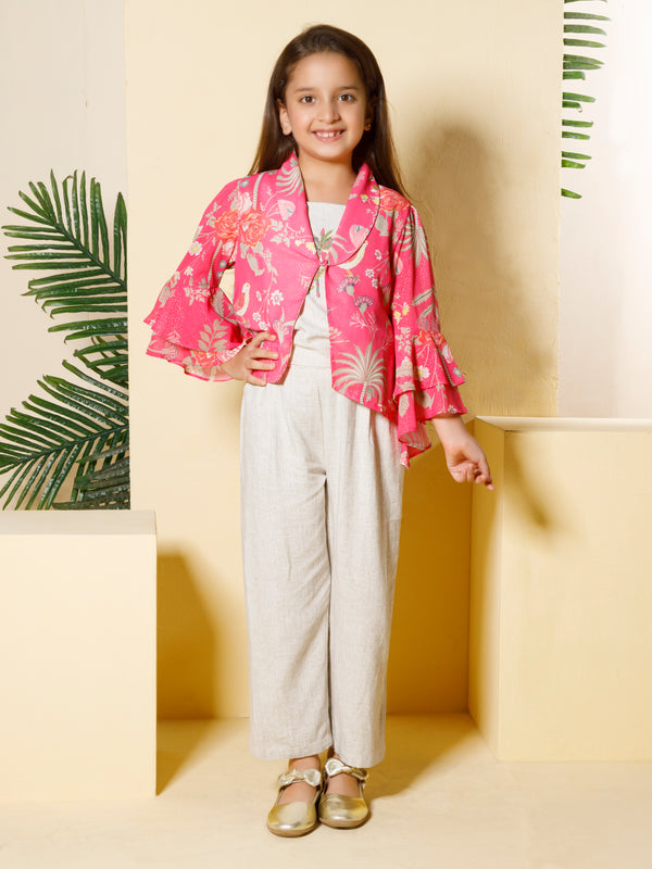 Girls Tropical Print Pant with Top & Jacket 18704