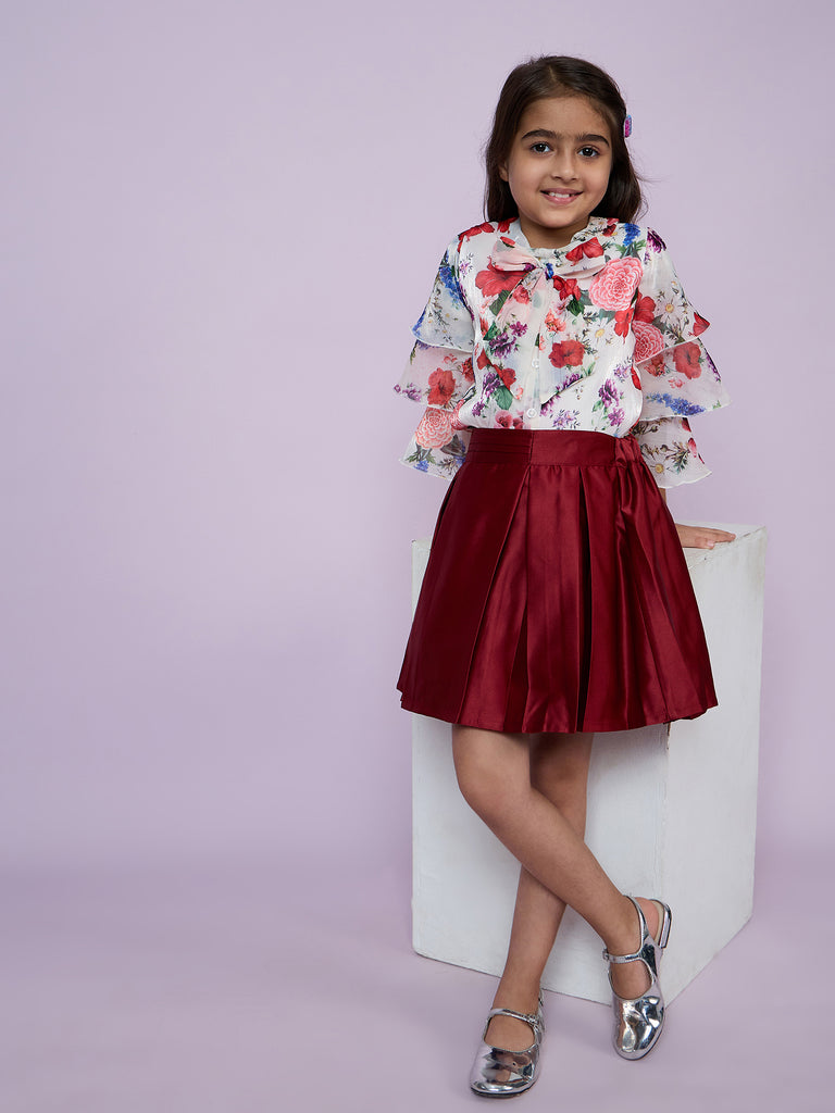 Girls Floral Print Skirt with Top 18712