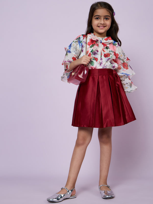 Girls Floral Print Skirt with Top 18712