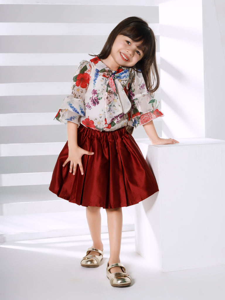 Girls Floral Print Skirt with Top 18718