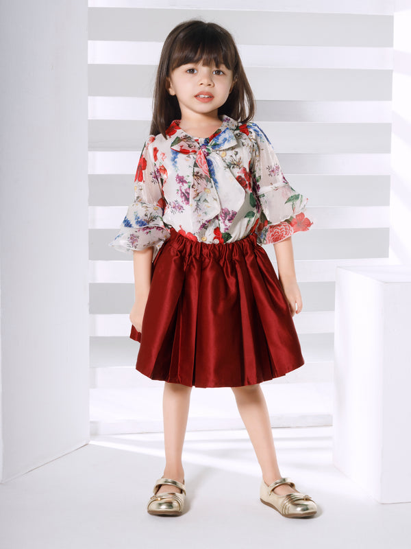 Girls Floral Print Skirt with Top 18718