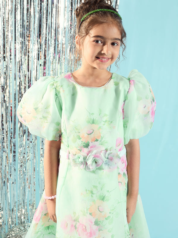 Girls Floral Print Dress with Belt 18762