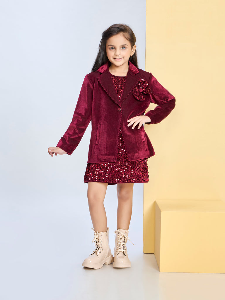 Girls Textured Dress & Jacket 19670