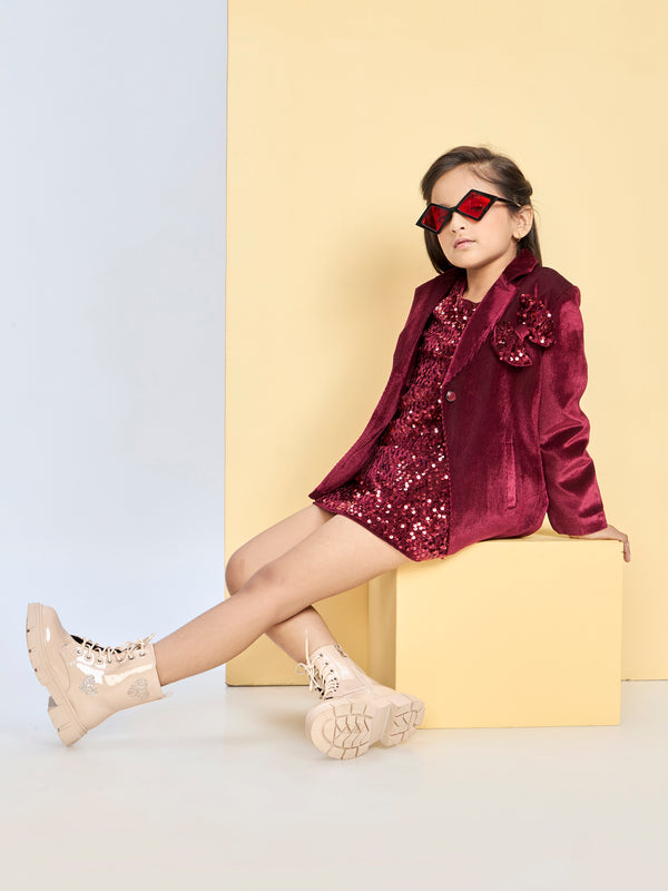 Girls Textured Dress & Jacket 19670