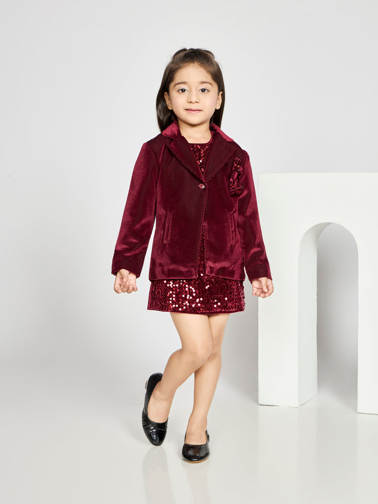 Girls Textured Dress & Jacket 19671