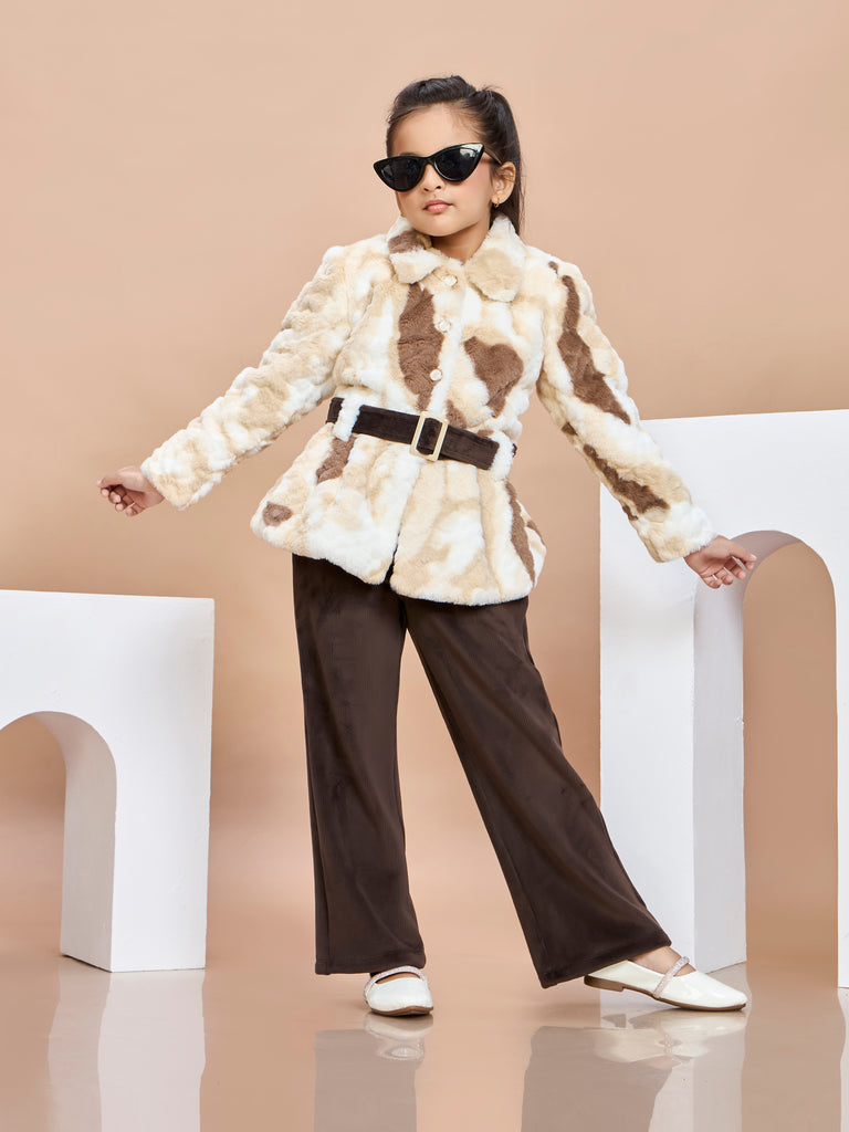 Girls Velvet Pant & Coat with Belt 19675