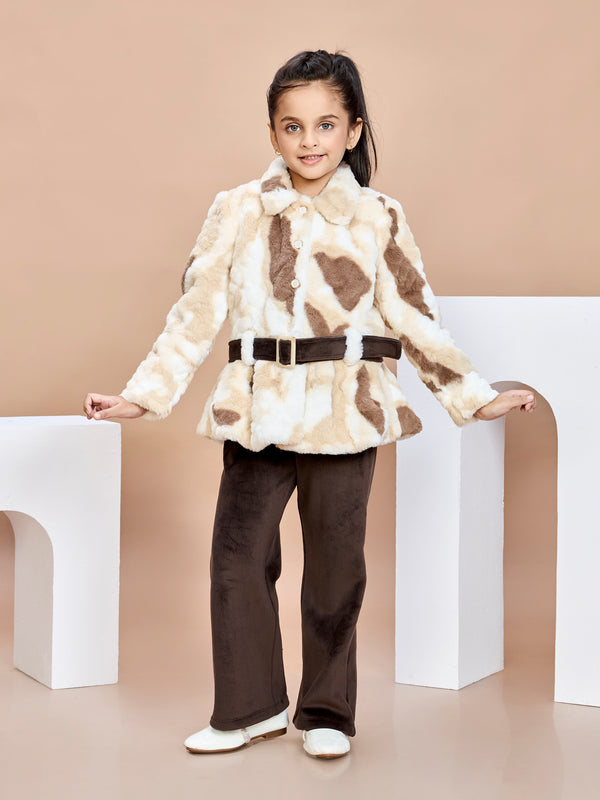 Girls Velvet Pant & Coat with Belt 19675