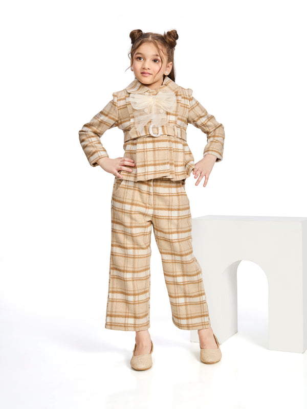 Girls Yarn Dyed Pant, Coat & Inner with Belt 19677