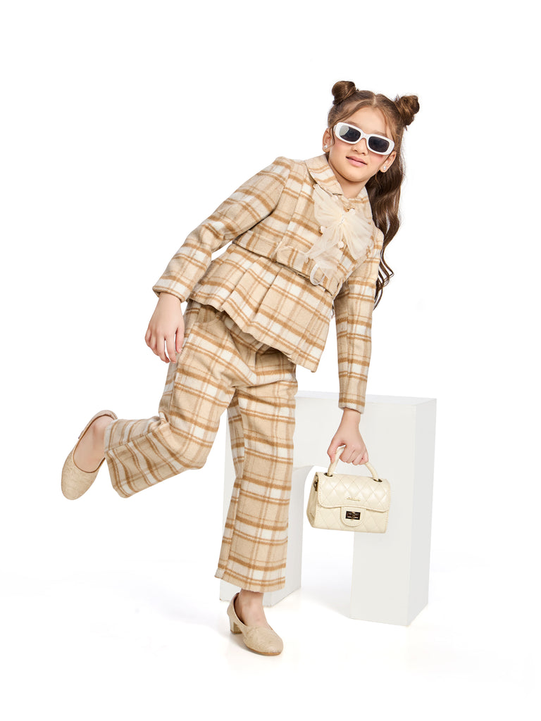 Girls Yarn Dyed Pant, Coat & Inner with Belt 19677