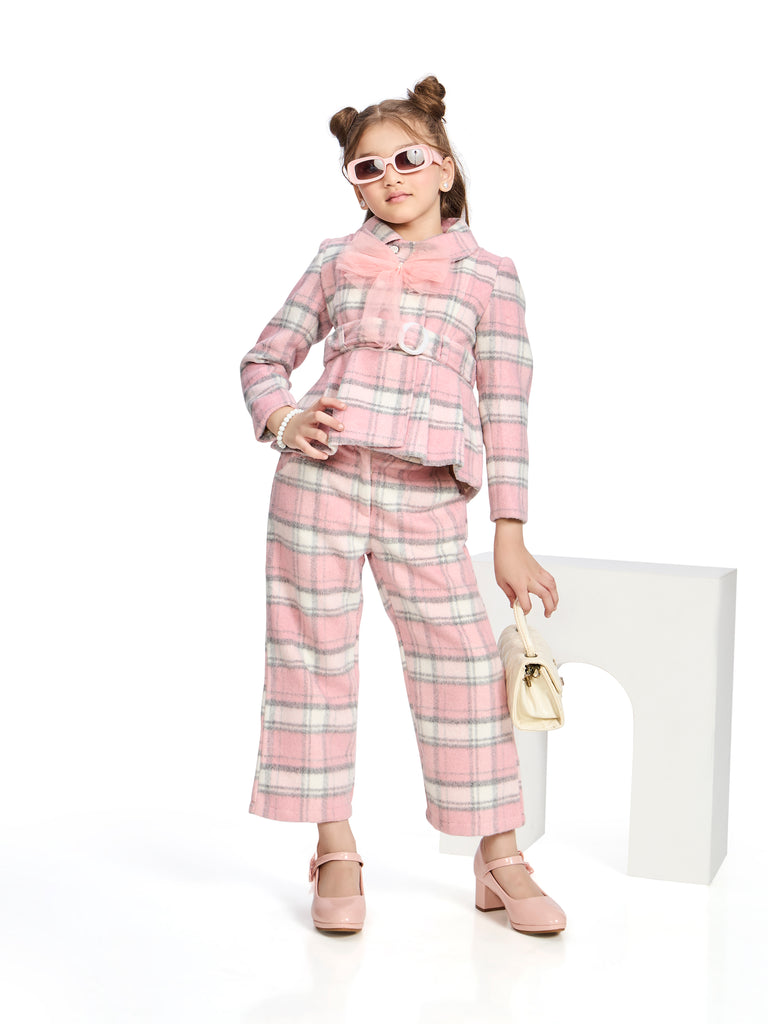 Girls Yarn Dyed Pant, Coat & Inner with Belt 19678