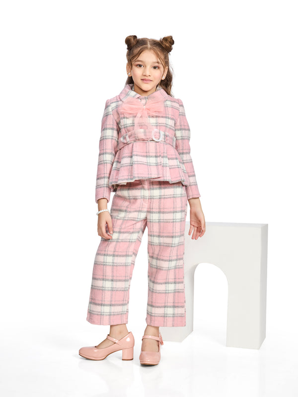 Girls Yarn Dyed Pant, Coat & Inner with Belt 19678