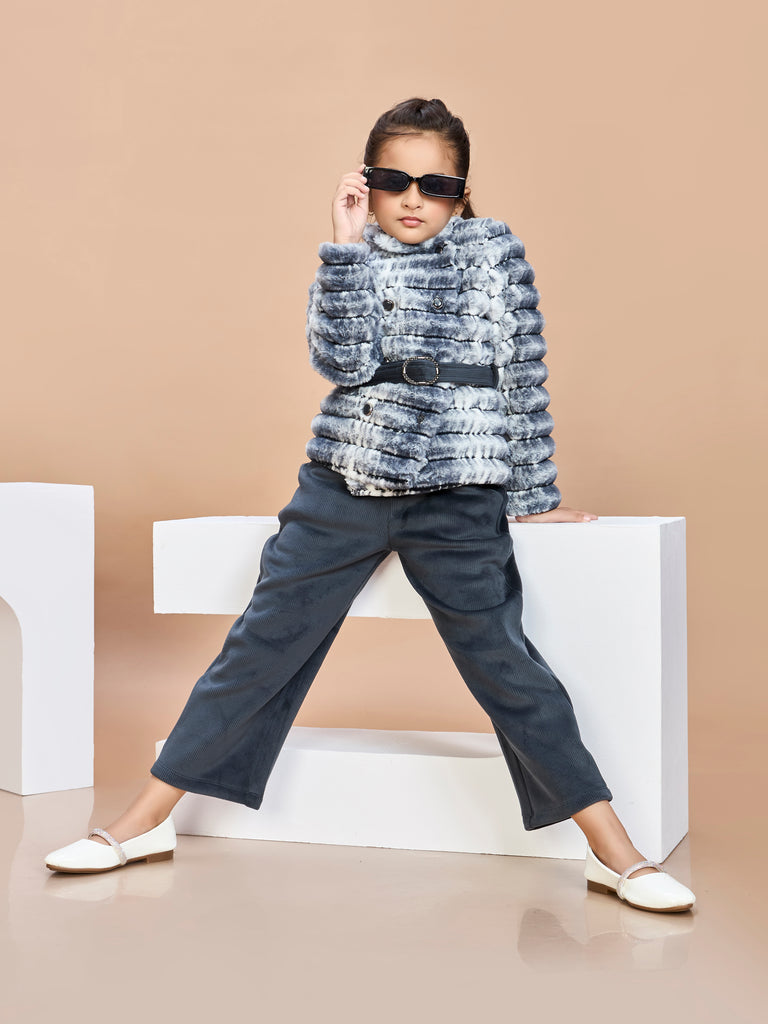 Girls Animal Print Pant & Coat with Belt 19680