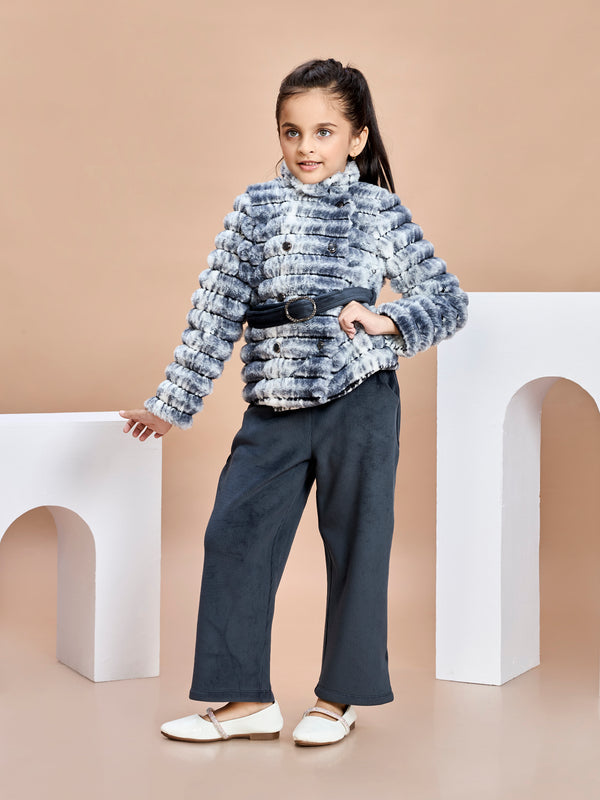 Girls Animal Print Pant & Coat with Belt 19680