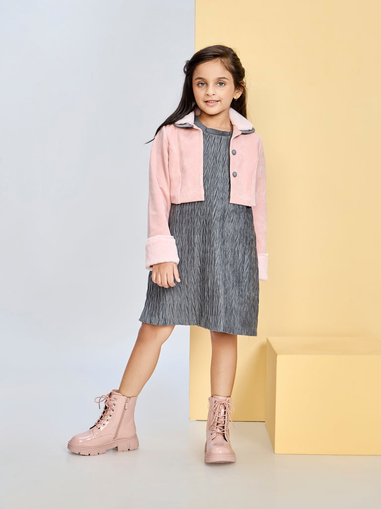 Girls Textured Dress & Jacket 19692