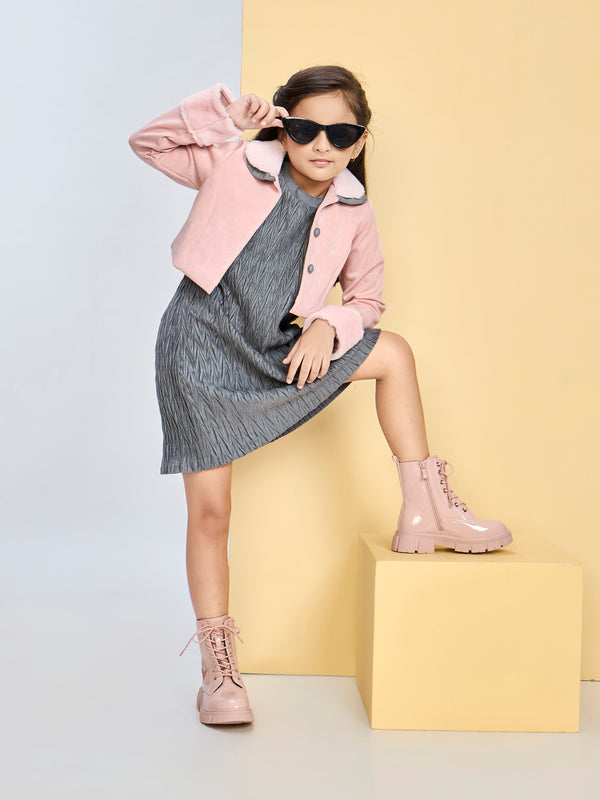 Girls Textured Dress & Jacket 19692