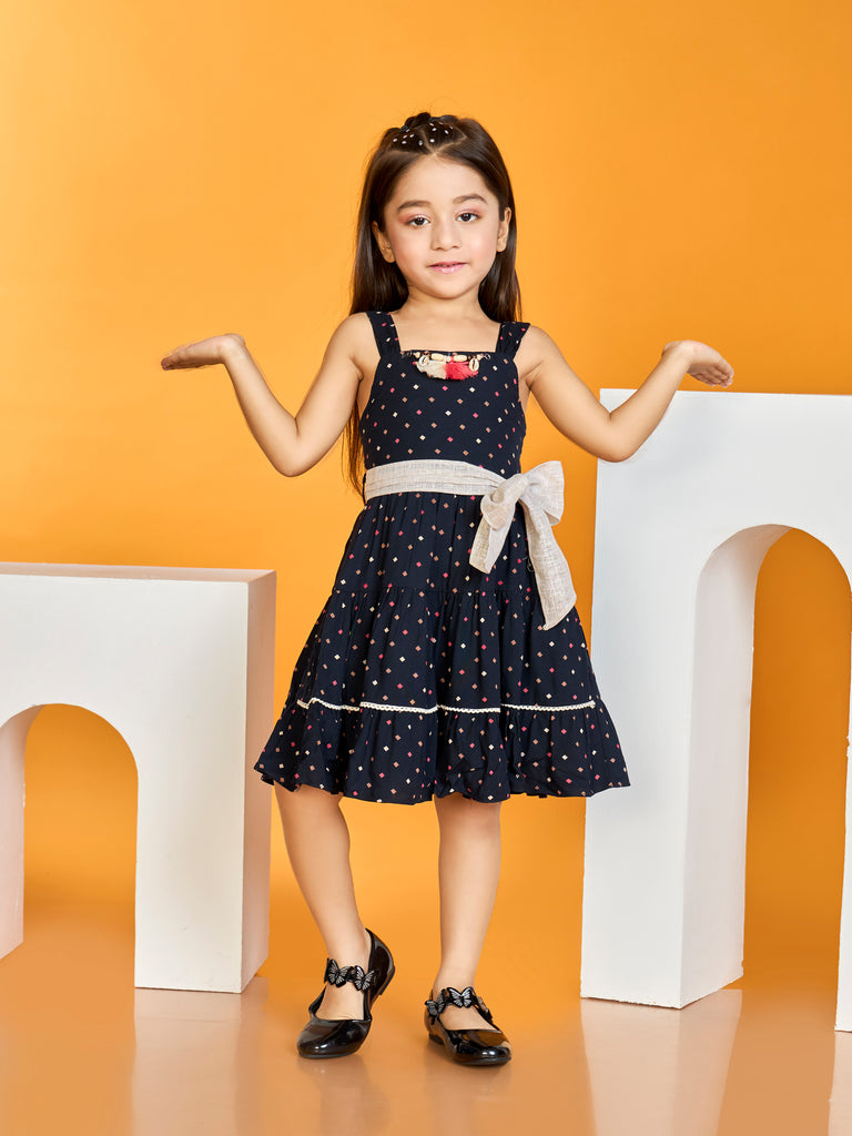 Girls Printed Dress with Belt 19700