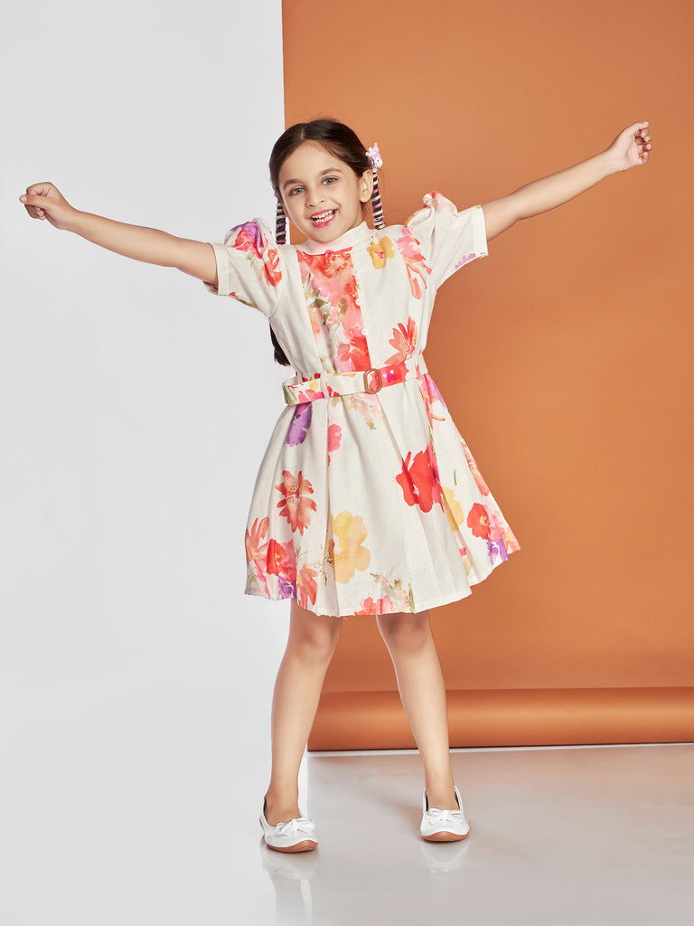 Girls Printed Dress with Belt 19729
