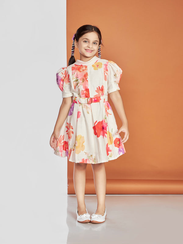 Girls Printed Dress with Belt 19729